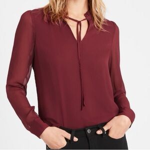 Banana republic red ruffle tie blouse